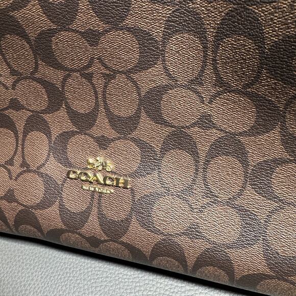 Coach Hallie In Signature Canvas Shoulder Bag Brown True Red NWT $398 - Picture 7 of 12